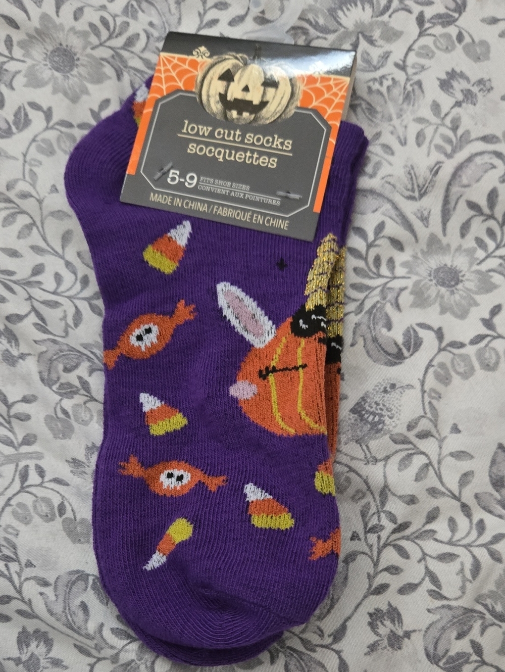 Low Cut Halloween Socks - Purple Unicorn Pumpkin Candy Design